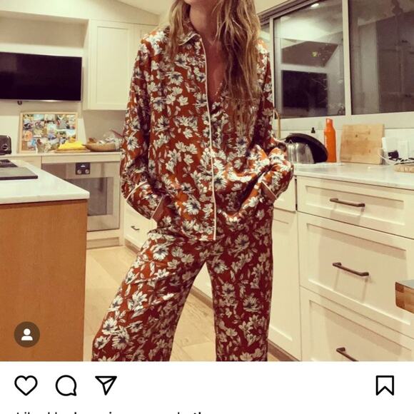 1X 🔖 LA LIGNE x Target Women's Floral Wide Leg Trousers - Brown White - Picture 9 of 15